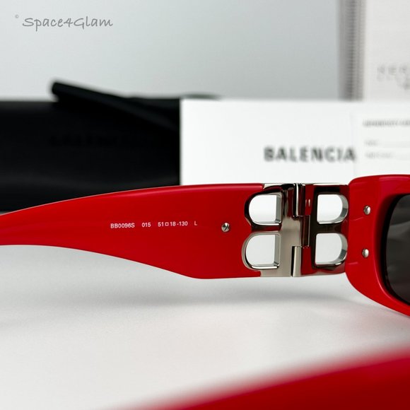 NEW Balenciaga BB0096S 015 Red Silver Logo Rectangle Unisex Sunglasses - Picture 7 of 12